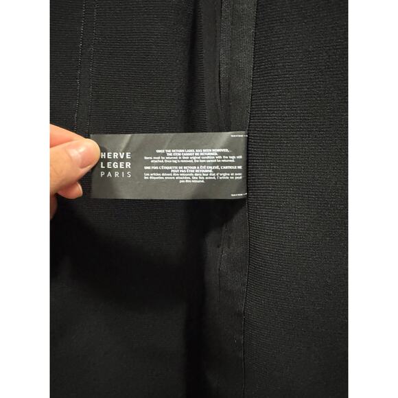 Herve Leger Mesh Sleeve Intarsia Bodycon Mini Dress Black Size L NWT Cocktail - Picture 8 of 8